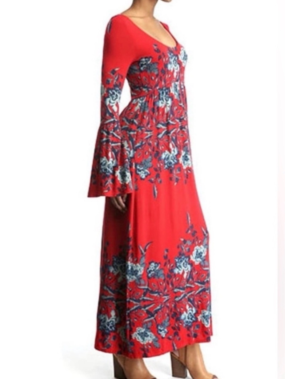 Free People Scarlet Red Floral Scoop-Neck Maxi Dress